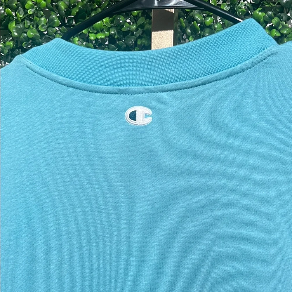 Champion Long Sleeve V-Neck French Terry Pullover Teal Blue XS oversized